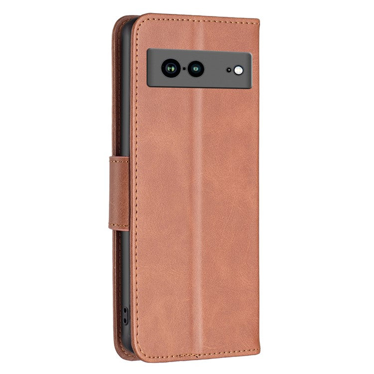 BF Leather Series-4 for Google Pixel 7a Anti-scratch Phone Case PU Leather Wallet Stand Magnetic Closure Flip Protective Phone Cover with Strap - Brown
