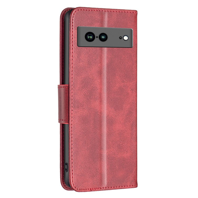 BF Leather Series-4 for Google Pixel 7a Anti-scratch Phone Case PU Leather Wallet Stand Magnetic Closure Flip Protective Phone Cover with Strap - Red