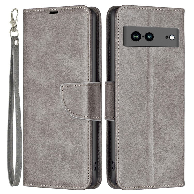 BF Leather Series-4 for Google Pixel 7a Anti-scratch Phone Case PU Leather Wallet Stand Magnetic Closure Flip Protective Phone Cover with Strap - Grey