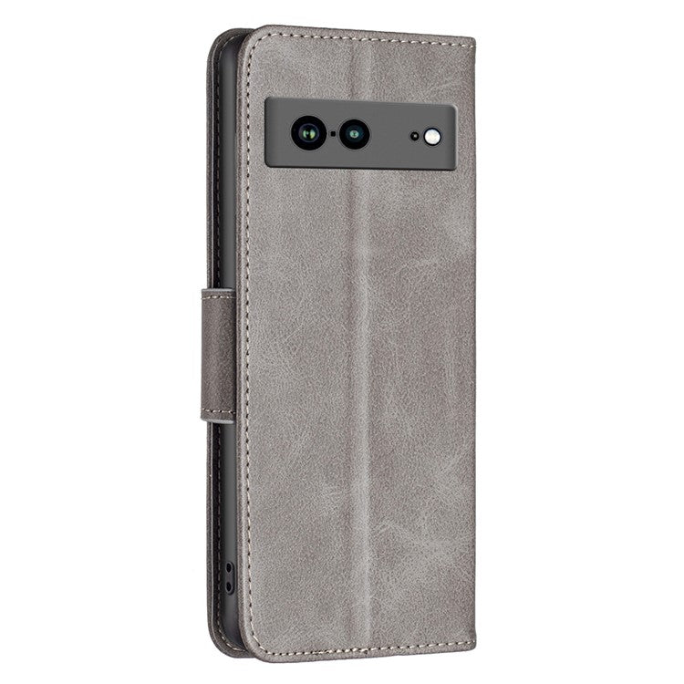 BF Leather Series-4 for Google Pixel 7a Anti-scratch Phone Case PU Leather Wallet Stand Magnetic Closure Flip Protective Phone Cover with Strap - Grey