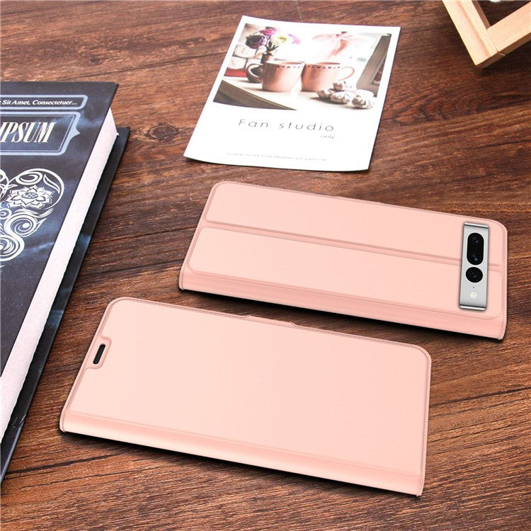 For Google Pixel 7 Pro 5G Full Protection PU Leather Flip Folio Phone Cover Card Holder Inner TPU Magnetic Stand Smartphone Case - Rose Gold