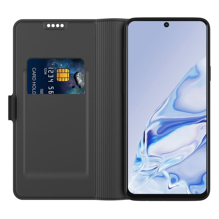 For Asus Zenfone 9 5G Drop-proof PU Leather Flip Folio Phone Cover Card Holder Inner TPU Magnetic Stand Scratch-resistant Phone Case - Black
