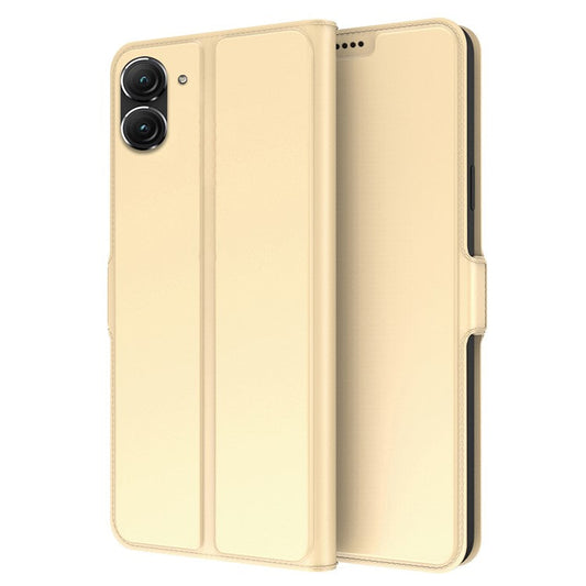 For Asus Zenfone 9 5G Drop-proof PU Leather Flip Folio Phone Cover Card Holder Inner TPU Magnetic Stand Scratch-resistant Phone Case - Gold