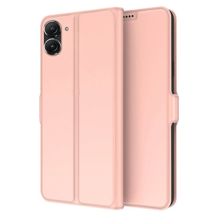 For Asus Zenfone 9 5G Drop-proof PU Leather Flip Folio Phone Cover Card Holder Inner TPU Magnetic Stand Scratch-resistant Phone Case - Rose Gold
