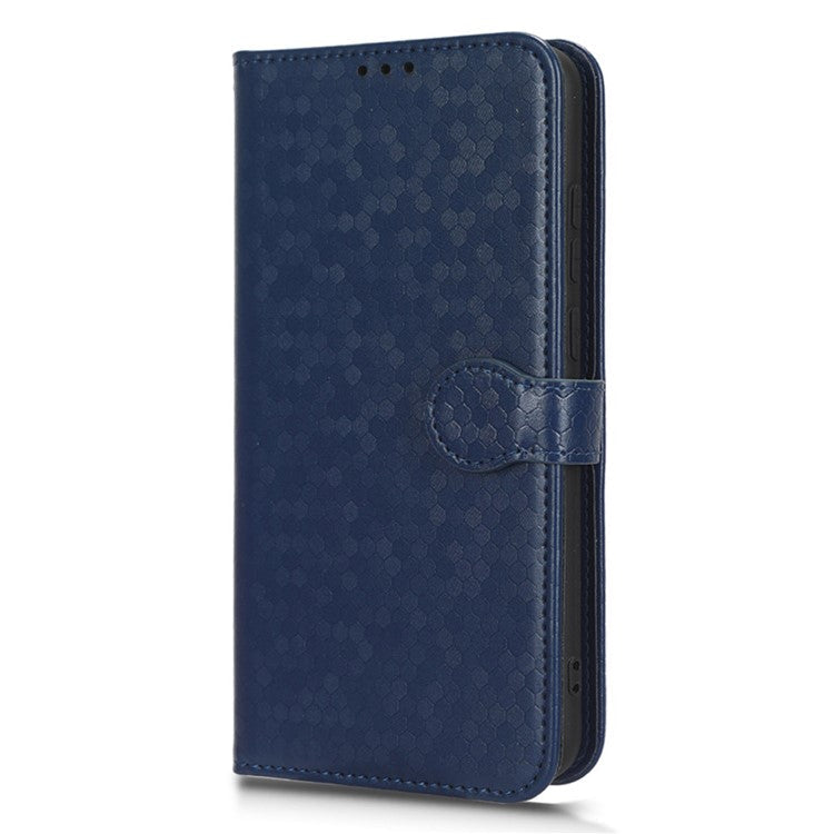 For Samsung Galaxy A04e 4G / F04 4G / M04 4G Dot Pattern Imprinted Phone Cover Anti-shock Protective PU Leather Phone Wallet Case Stand with Strap - Dark Blue