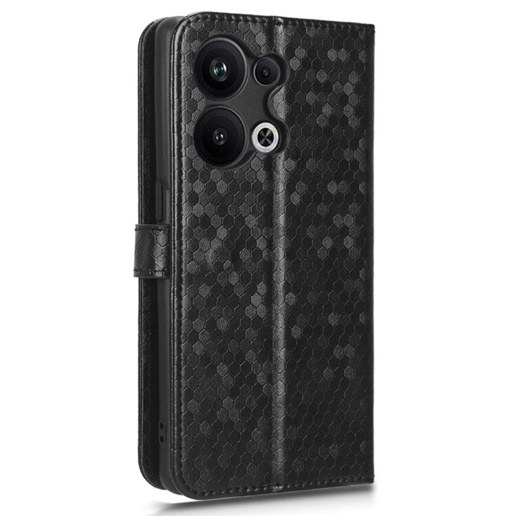 Protective Phone Case For Oppo Reno9 Pro+ 5G Flip Leather Wallet Dot Pattern Imprinted Phone Cover Stand with Strap - Black