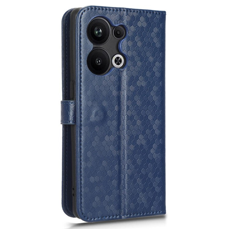 Protective Phone Case For Oppo Reno9 Pro+ 5G Flip Leather Wallet Dot Pattern Imprinted Phone Cover Stand with Strap - Dark Blue