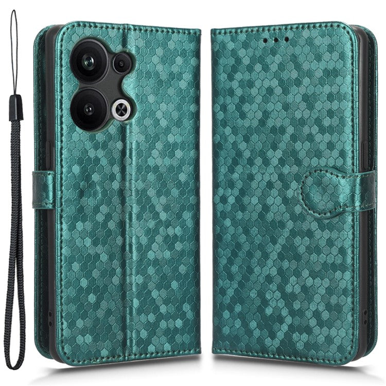 Protective Phone Case For Oppo Reno9 Pro+ 5G Flip Leather Wallet Dot Pattern Imprinted Phone Cover Stand with Strap - Green