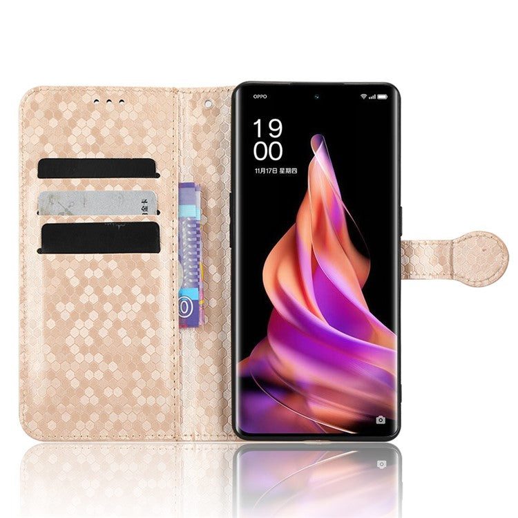 Protective Phone Case For Oppo Reno9 Pro+ 5G Flip Leather Wallet Dot Pattern Imprinted Phone Cover Stand with Strap - Rose Gold