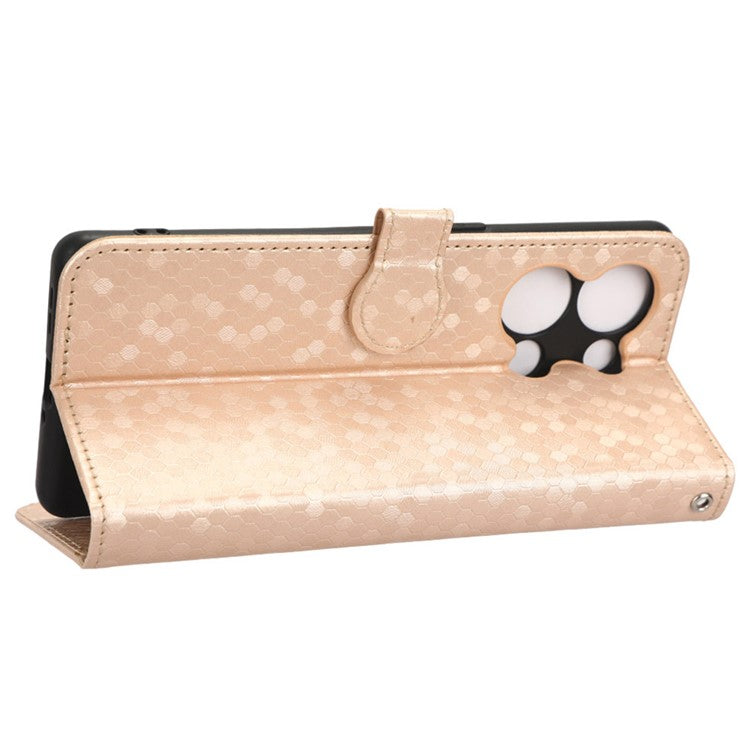 Protective Phone Case For Oppo Reno9 Pro+ 5G Flip Leather Wallet Dot Pattern Imprinted Phone Cover Stand with Strap - Rose Gold