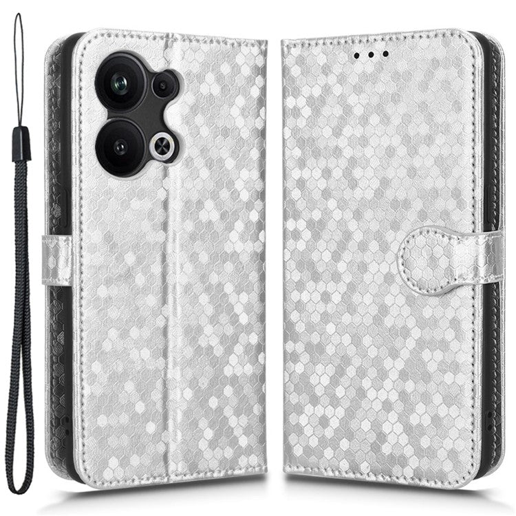 Protective Phone Case For Oppo Reno9 Pro+ 5G Flip Leather Wallet Dot Pattern Imprinted Phone Cover Stand with Strap - Silver