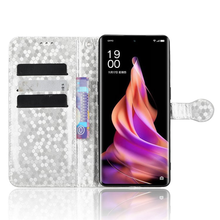 Protective Phone Case For Oppo Reno9 Pro+ 5G Flip Leather Wallet Dot Pattern Imprinted Phone Cover Stand with Strap - Silver