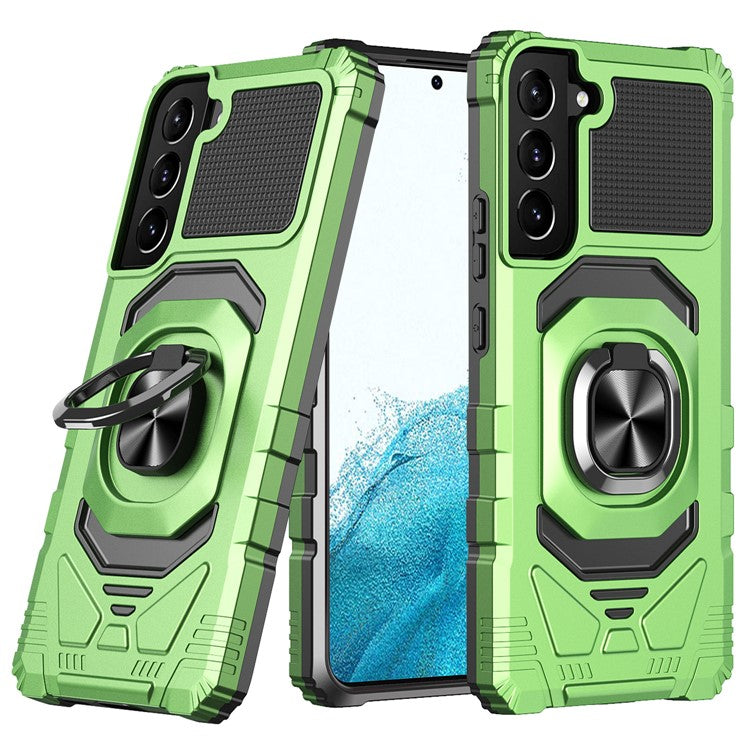 Bulk Purchasing PC + TPU Anti-Scratch Back Cover Kickstand for Samsung Galaxy S22 5G Mobile Phone Case - Green