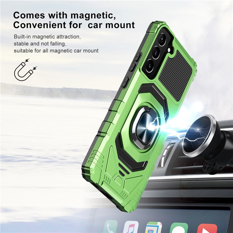 Bulk Purchasing PC + TPU Anti-Scratch Back Cover Kickstand for Samsung Galaxy S22 5G Mobile Phone Case - Green