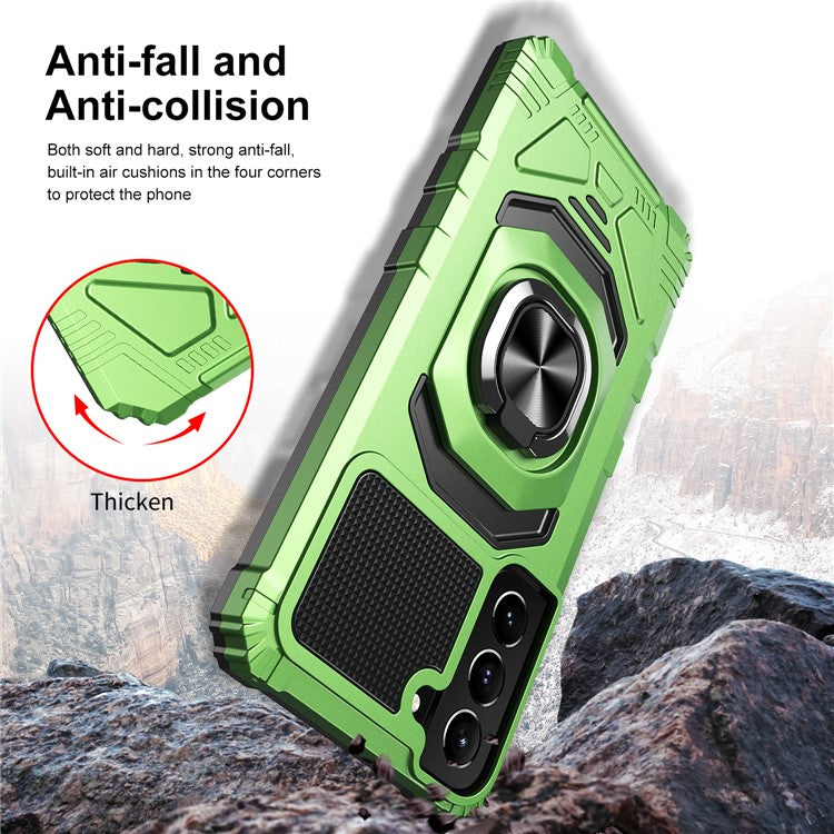 Bulk Purchasing PC + TPU Anti-Scratch Back Cover Kickstand for Samsung Galaxy S22 5G Mobile Phone Case - Green
