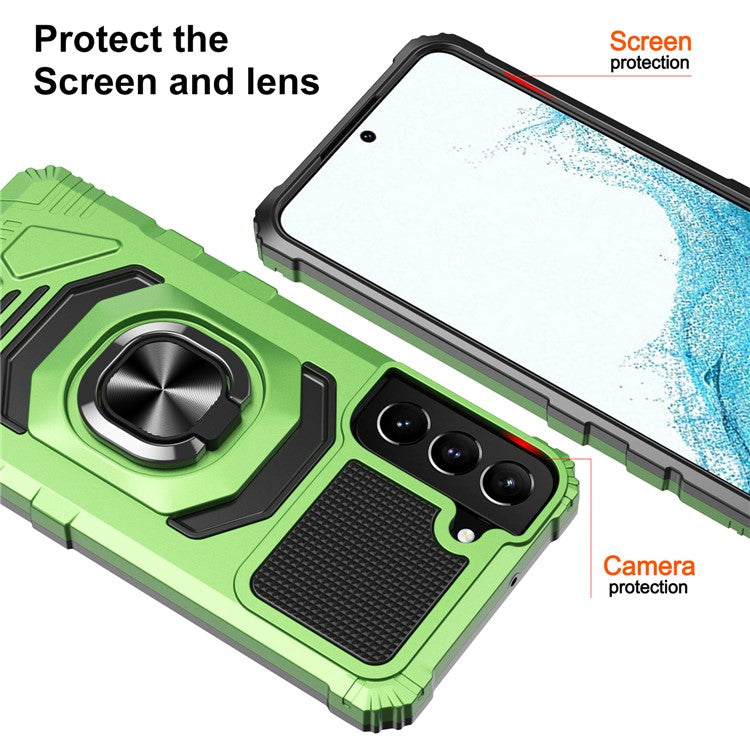 Bulk Purchasing PC + TPU Anti-Scratch Back Cover Kickstand for Samsung Galaxy S22 5G Mobile Phone Case - Green