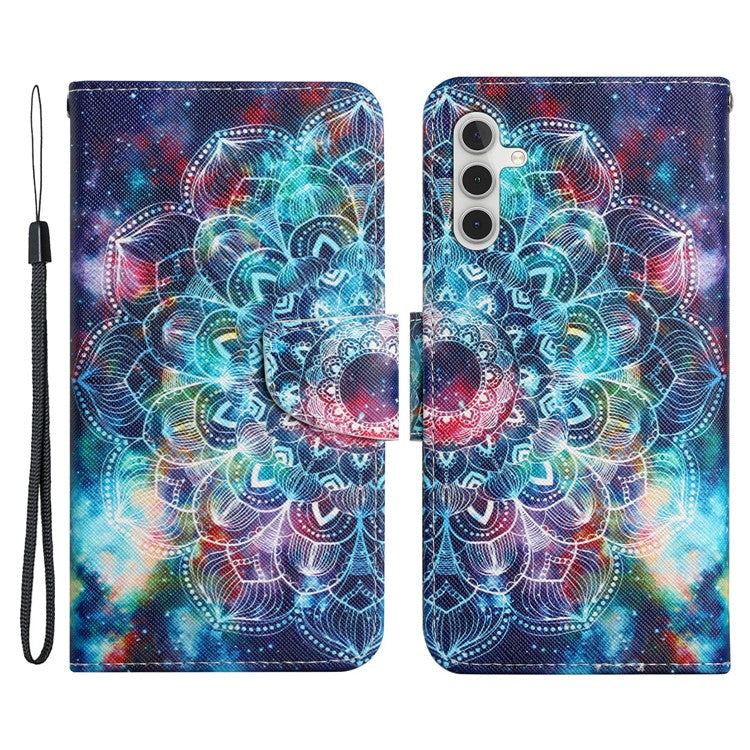 For Samsung Galaxy A34 5G Pattern Printing PU Leather Phone Case Cross Texture Wallet Stand Magnetic Closure Cover with Strap - Starry Sky / Mandala