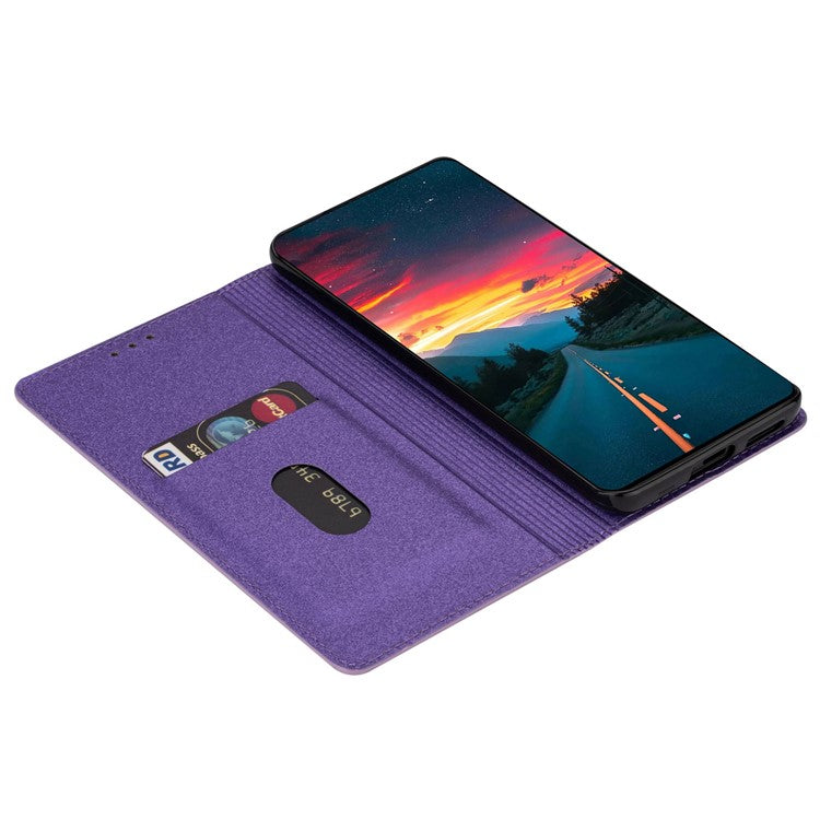 For Samsung Galaxy A13 5G Sparkle Glitter PU Leather Flip Case Auto Magnetic Closed Stand Card Holder Slim Phone Cover - Purple