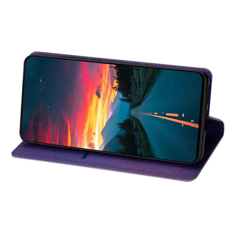 For Samsung Galaxy A13 5G Sparkle Glitter PU Leather Flip Case Auto Magnetic Closed Stand Card Holder Slim Phone Cover - Purple