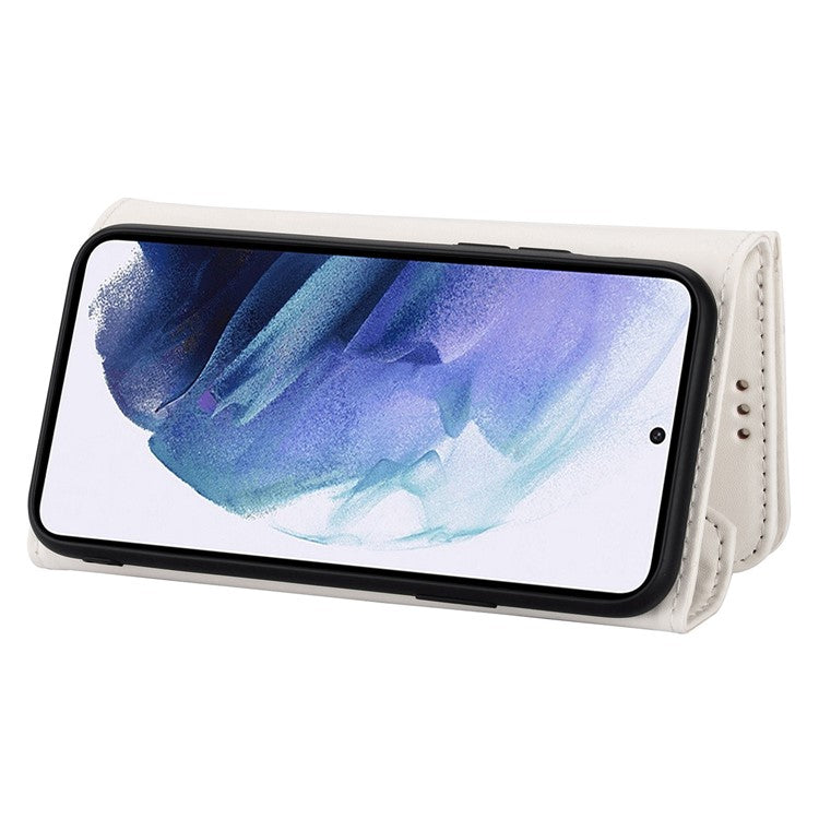 Cell Phone Case For Samsung Galaxy A34 5G Skin-touch Feeling Zipper Pocket Wallet Stand Full Protection PU Leather Phone Cover with Short + Long Strap - White