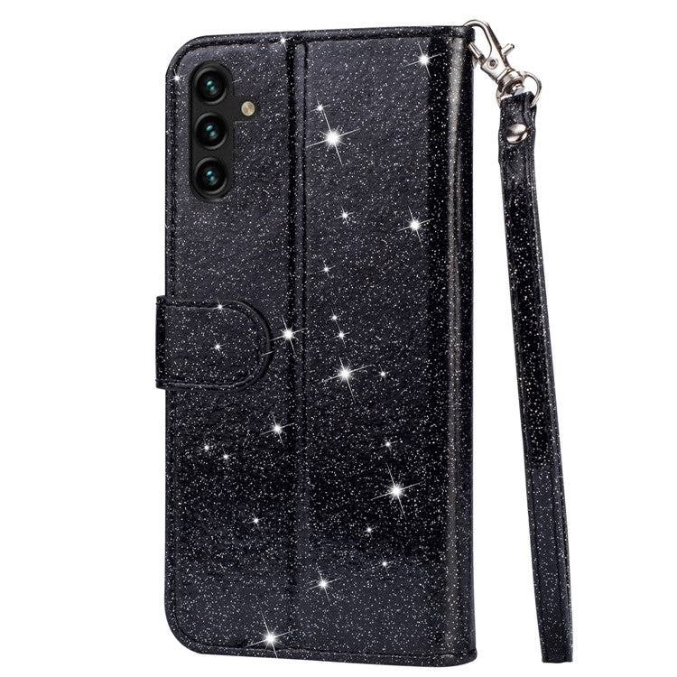 For Samsung Galaxy A54 5G Full Protection Phone Case Zipper Pocket Glittery Sequins PU Leather Flip Phone Cover Wallet Stand - Black