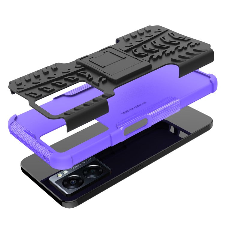 For Oppo A57 (2022) 5G / A77 5G / OnePlus Nord N300 5G Cool Tyre Pattern Kickstand Phone Case PC+TPU Drop-proof Cover - Purple