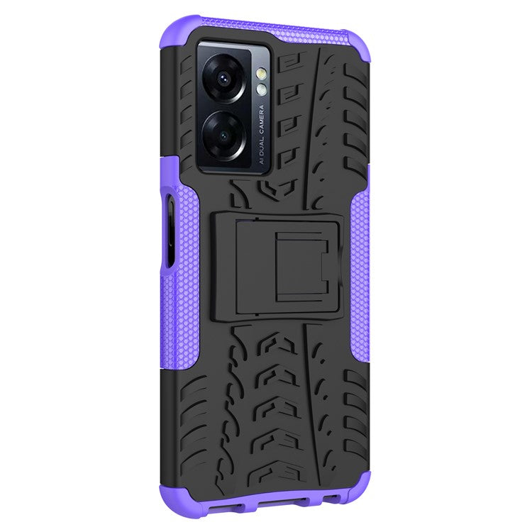 For Oppo A57 (2022) 5G / A77 5G / OnePlus Nord N300 5G Cool Tyre Pattern Kickstand Phone Case PC+TPU Drop-proof Cover - Purple