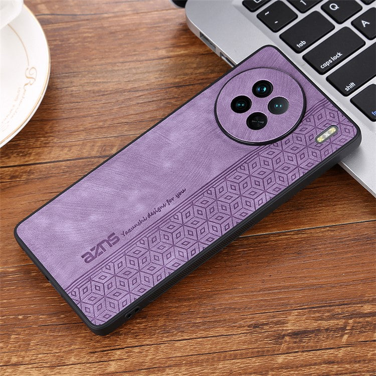 AZNS For vivo X90 5G Imprinted Pattern Protective Phone Case Anti-fall PU Leather Coated TPU Phone Back Cover - Purple