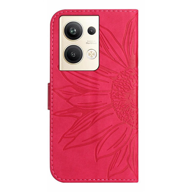 Sunflower Imprinted Phone Case For Oppo Reno9 Pro+ 5G, HT04 Anti-fall Skin-Touch Flip Phone Wallet Cover Stand with Hand Strap - Rose
