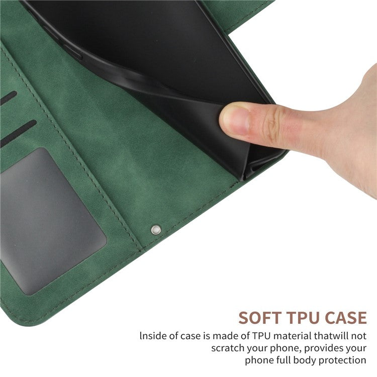 Protective Phone Cover For Oppo Reno9 Pro+ 5G, HT04 PU Leather Sunflower Imprinted Wallet Stand Skin-touch Feeling Flip Phone Case with Shoulder Strap - Dark Green