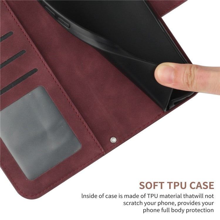 Protective Phone Cover For Oppo Reno9 Pro+ 5G, HT04 PU Leather Sunflower Imprinted Wallet Stand Skin-touch Feeling Flip Phone Case with Shoulder Strap - Wine Red