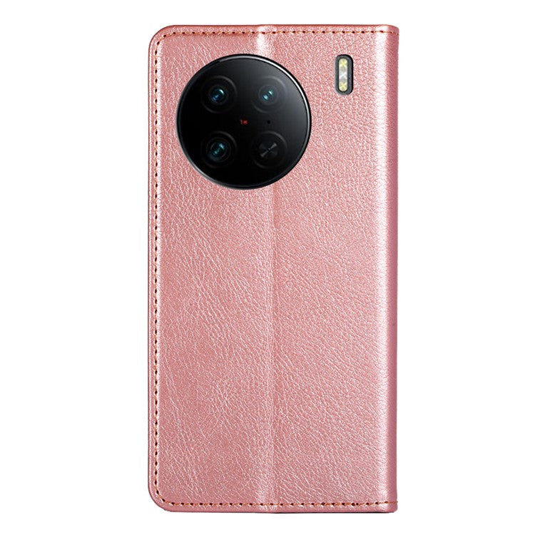 Cell Phone Cover for vivo X90 Pro 5G, Anti-Scratch Foldable Stand Wallet PU Leather Phone Case Magnetic Auto-closing Shell - Rose Gold