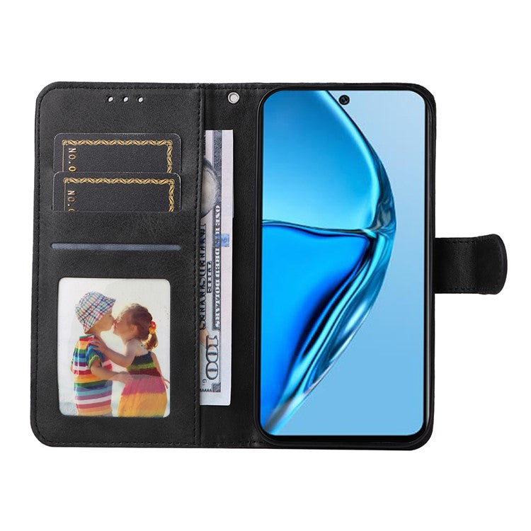 Anti-Drop PU Leather Phone Case For Infinix Hot 20 4G, Calf Texture Magnetic Flip Wallet Stand Protective Phone Cover with Strap - Black