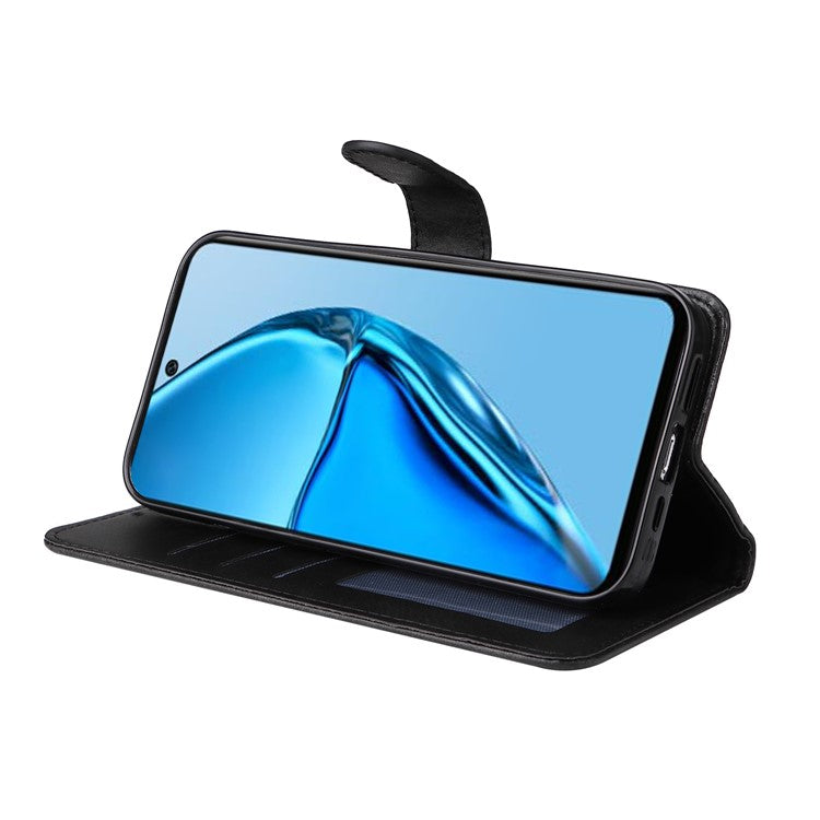 Anti-Drop PU Leather Phone Case For Infinix Hot 20 4G, Calf Texture Magnetic Flip Wallet Stand Protective Phone Cover with Strap - Black