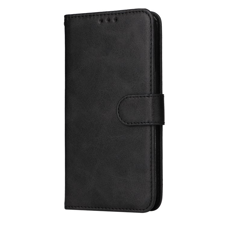 Anti-Drop PU Leather Phone Case For Infinix Hot 20 4G, Calf Texture Magnetic Flip Wallet Stand Protective Phone Cover with Strap - Black