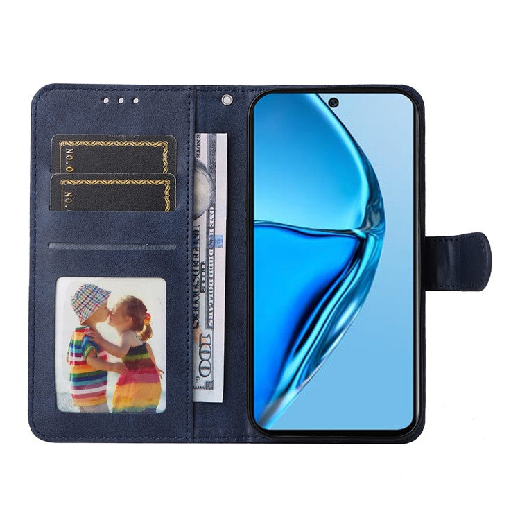 Anti-Drop PU Leather Phone Case For Infinix Hot 20 4G, Calf Texture Magnetic Flip Wallet Stand Protective Phone Cover with Strap - Blue