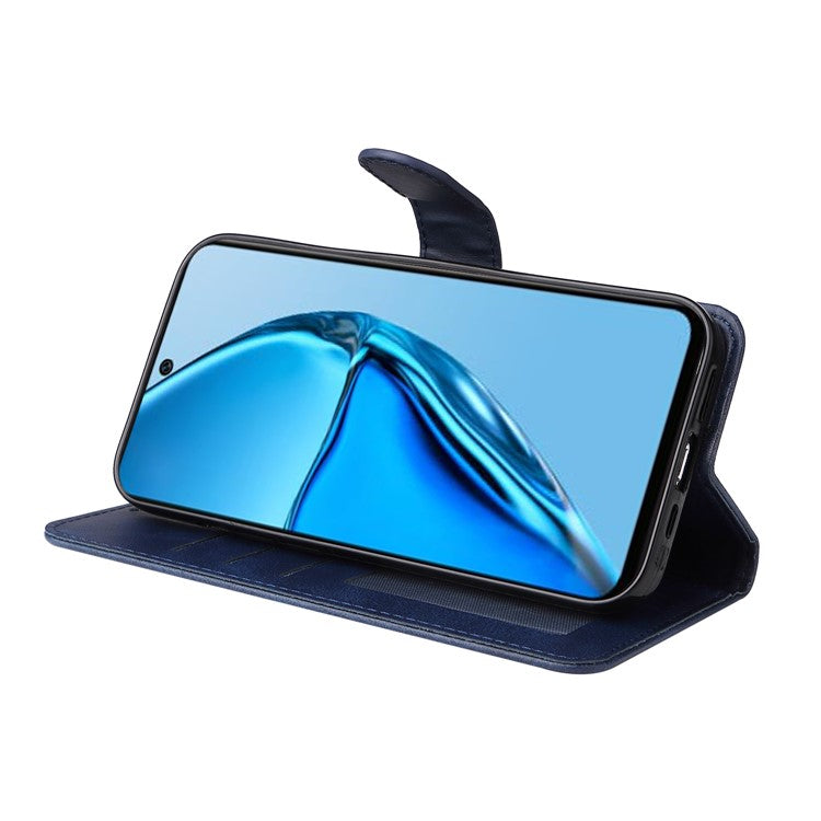 Anti-Drop PU Leather Phone Case For Infinix Hot 20 4G, Calf Texture Magnetic Flip Wallet Stand Protective Phone Cover with Strap - Blue