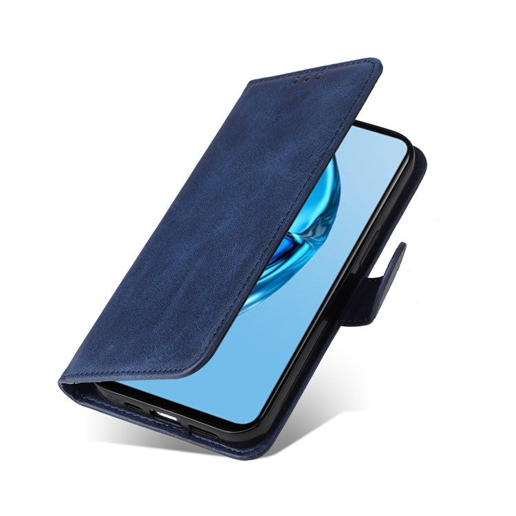 Anti-Drop PU Leather Phone Case For Infinix Hot 20 4G, Calf Texture Magnetic Flip Wallet Stand Protective Phone Cover with Strap - Blue