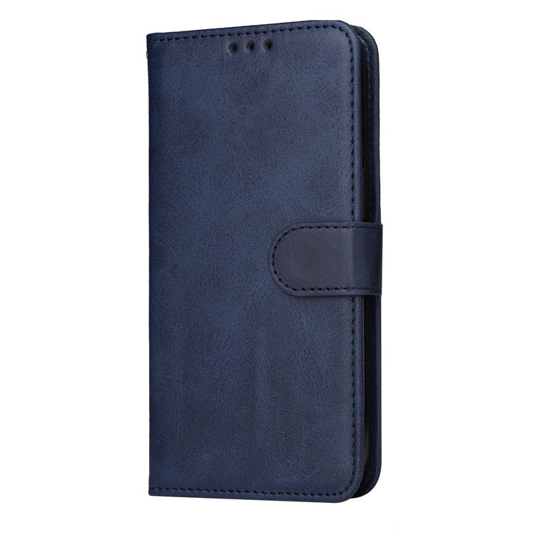 Anti-Drop PU Leather Phone Case For Infinix Hot 20 4G, Calf Texture Magnetic Flip Wallet Stand Protective Phone Cover with Strap - Blue