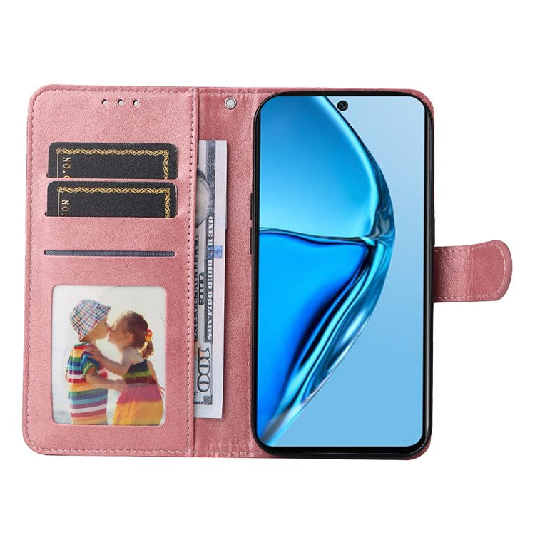 Anti-Drop PU Leather Phone Case For Infinix Hot 20 4G, Calf Texture Magnetic Flip Wallet Stand Protective Phone Cover with Strap - Rose Gold
