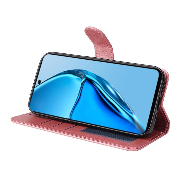 Anti-Drop PU Leather Phone Case For Infinix Hot 20 4G, Calf Texture Magnetic Flip Wallet Stand Protective Phone Cover with Strap - Rose Gold