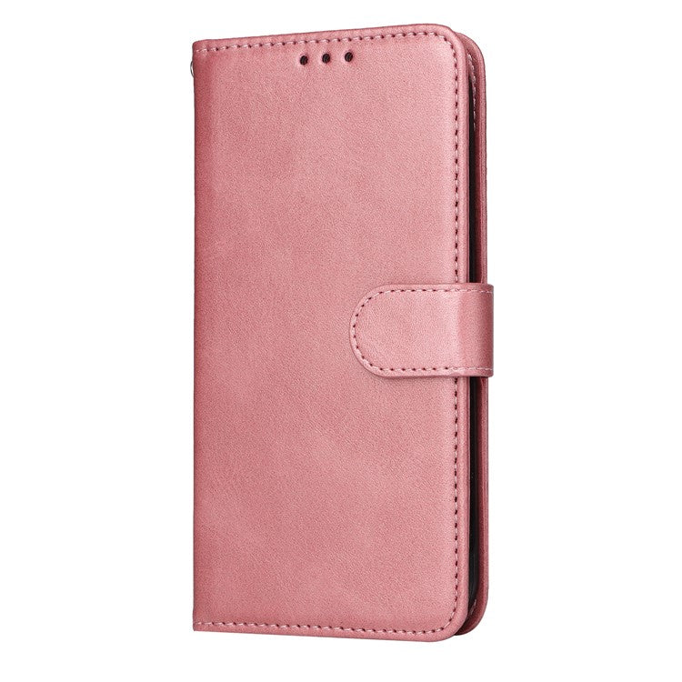 Anti-Drop PU Leather Phone Case For Infinix Hot 20 4G, Calf Texture Magnetic Flip Wallet Stand Protective Phone Cover with Strap - Rose Gold