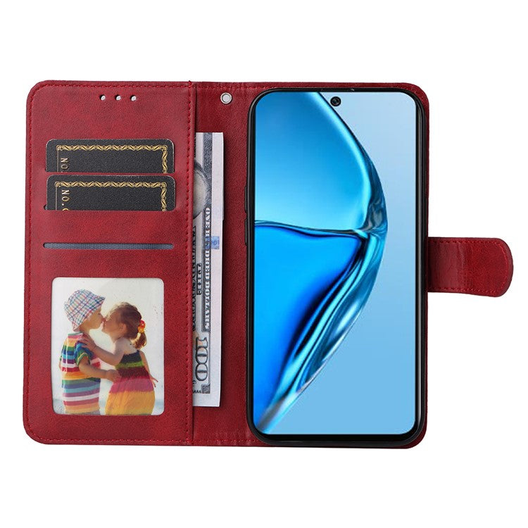 Anti-Drop PU Leather Phone Case For Infinix Hot 20 4G, Calf Texture Magnetic Flip Wallet Stand Protective Phone Cover with Strap - Red
