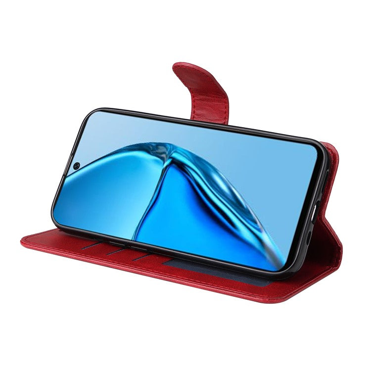Anti-Drop PU Leather Phone Case For Infinix Hot 20 4G, Calf Texture Magnetic Flip Wallet Stand Protective Phone Cover with Strap - Red