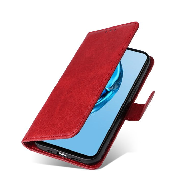 Anti-Drop PU Leather Phone Case For Infinix Hot 20 4G, Calf Texture Magnetic Flip Wallet Stand Protective Phone Cover with Strap - Red
