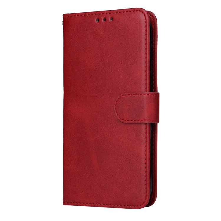 Anti-Drop PU Leather Phone Case For Infinix Hot 20 4G, Calf Texture Magnetic Flip Wallet Stand Protective Phone Cover with Strap - Red