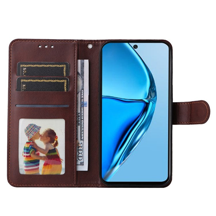 Anti-Drop PU Leather Phone Case For Infinix Hot 20 4G, Calf Texture Magnetic Flip Wallet Stand Protective Phone Cover with Strap - Brown