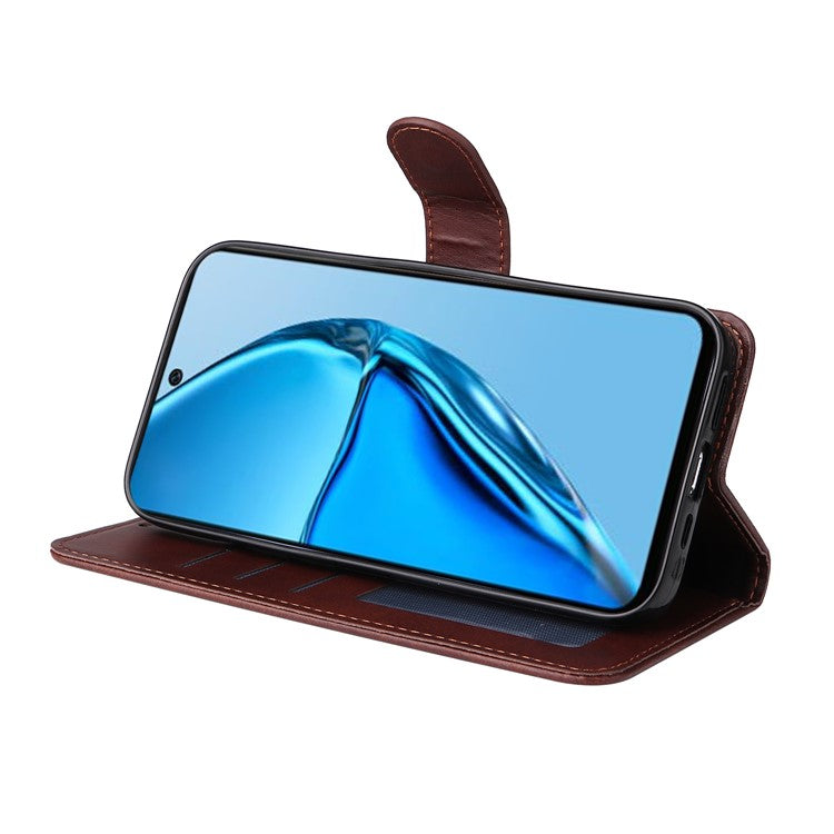 Anti-Drop PU Leather Phone Case For Infinix Hot 20 4G, Calf Texture Magnetic Flip Wallet Stand Protective Phone Cover with Strap - Brown