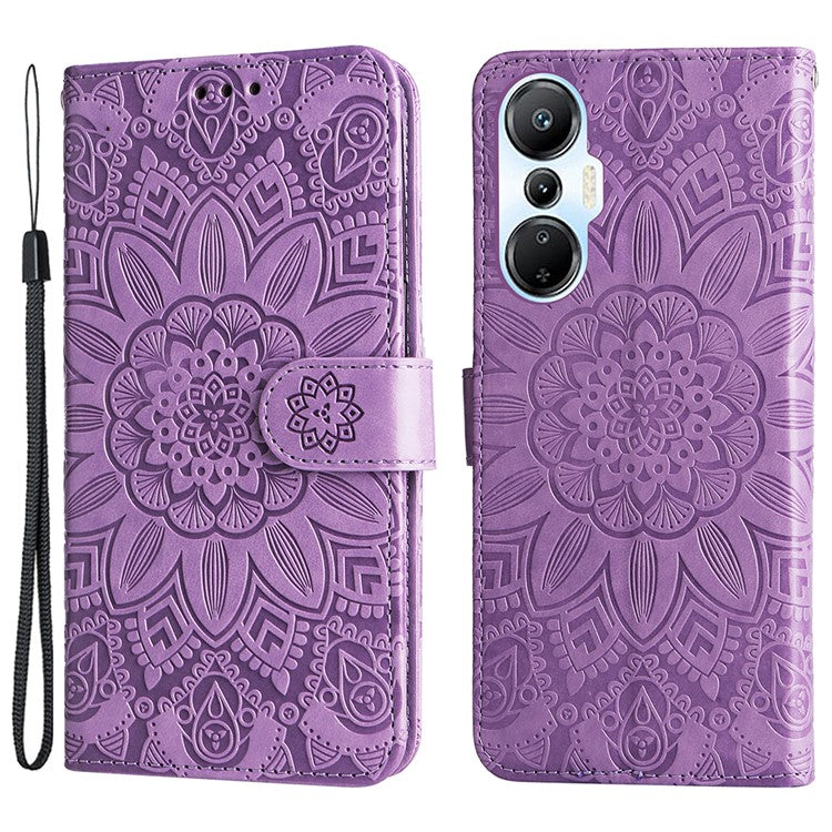 For Infinix Hot 20S 4G PU Leather Sunflower Imprinted Smartphone Case Stand Wallet Cover with Hand Strap - Purple