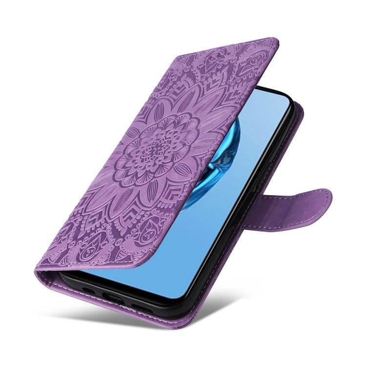 For Infinix Hot 20S 4G PU Leather Sunflower Imprinted Smartphone Case Stand Wallet Cover with Hand Strap - Purple